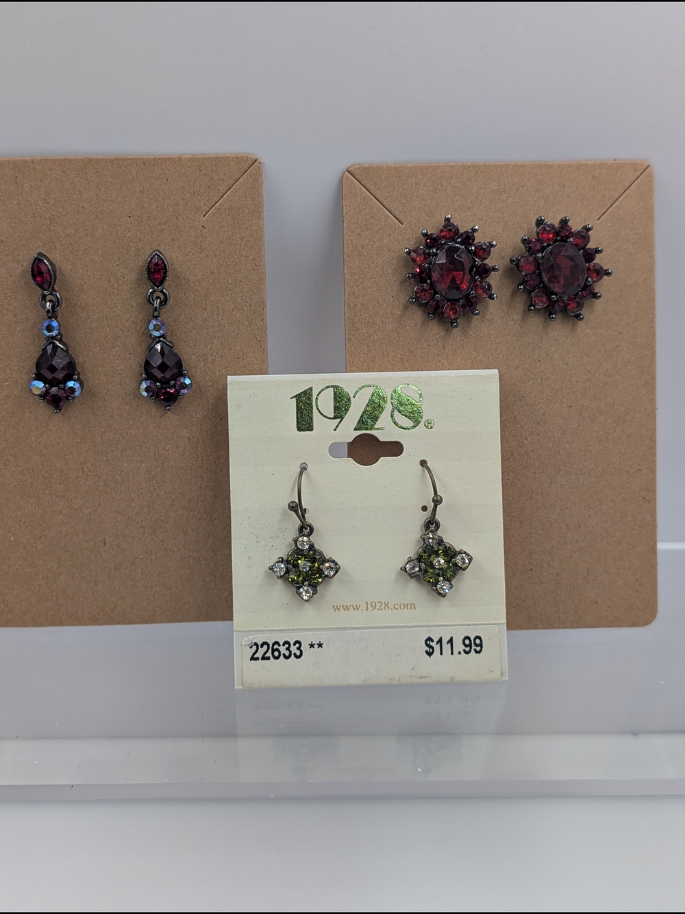 1928 & Boutique Gothic Burgundy & Olive Earring Lot (EB13) - Set of 3